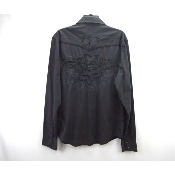 Fox Racing Y2K Western Yoke Embroidered Shirt Mens Size L Black Pearl Snap - Picture 10 of 14